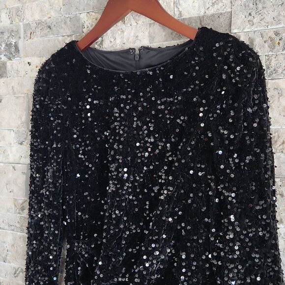 Nanette Lepore Sequined Midi Dress in Very Black - Picture 3 of 5